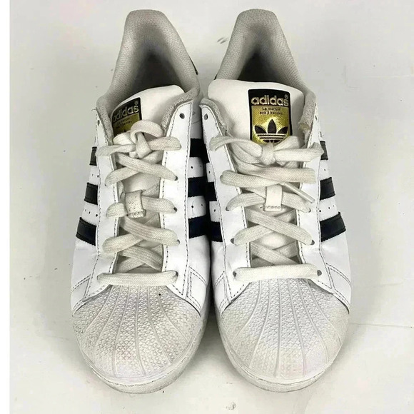 Adidas Superstar Leather 3-Stripe Shoes Mens 5.5 White Black Leather 789006 - Picture 2 of 10